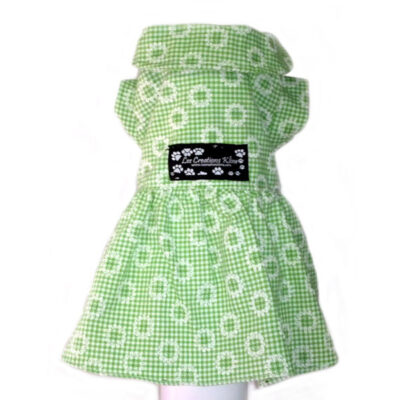 Robe verte avec manches en coton avec petites fleurs et snaps